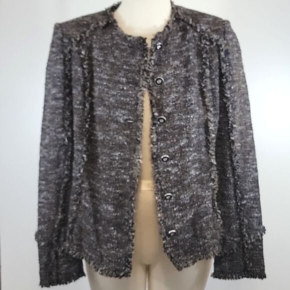 ST. JOHN COLLECTION Tweed Fringe Coat Blazer size 8 - Picture 1 of 7